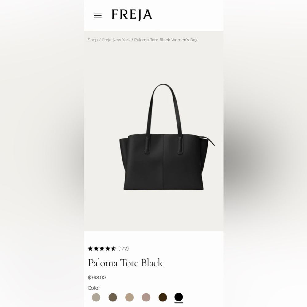 Freja New York Paloma Black Vegan Leather Tote Bag